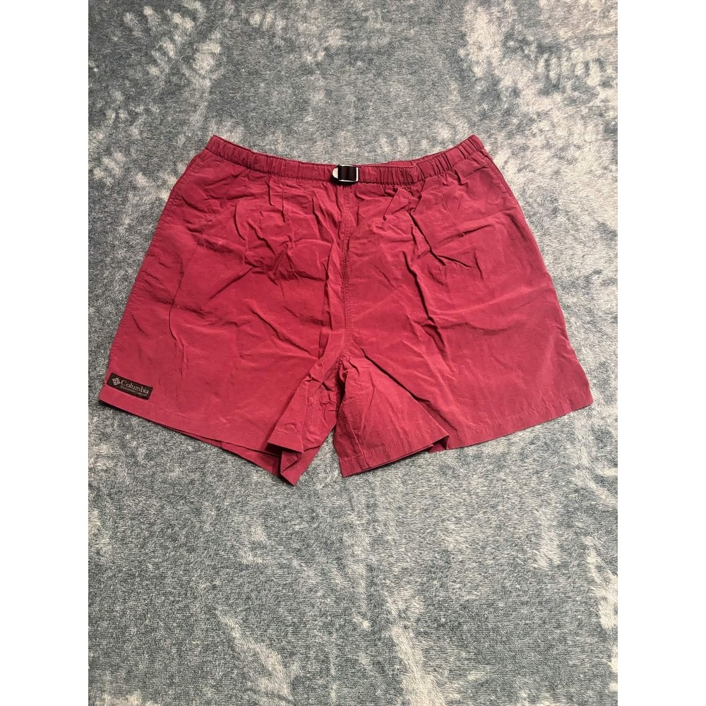 Columbia Mens Large L Nylon Hiking Shorts Maroon Red Belted Pocket SKU 3213